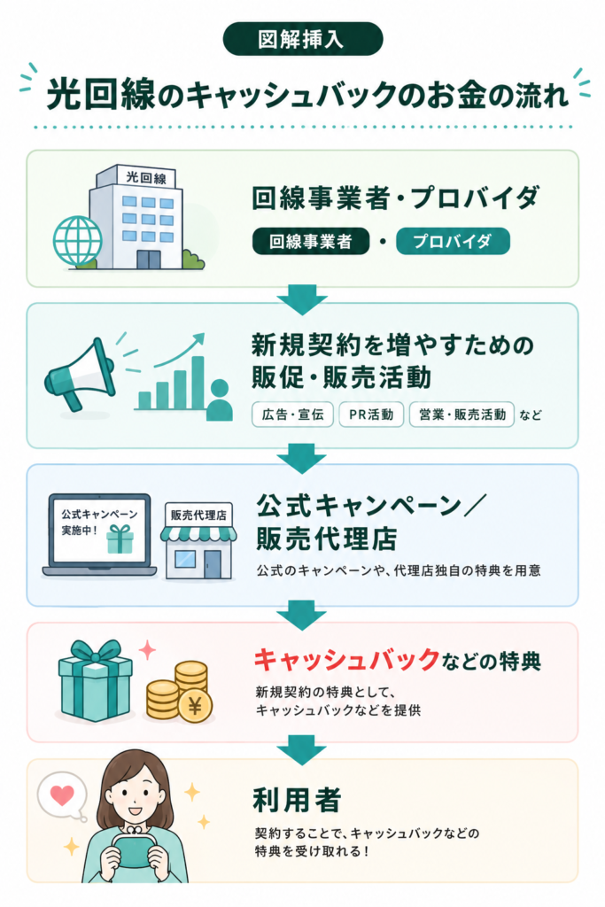光回線キャッシュバックのお金の流れ
