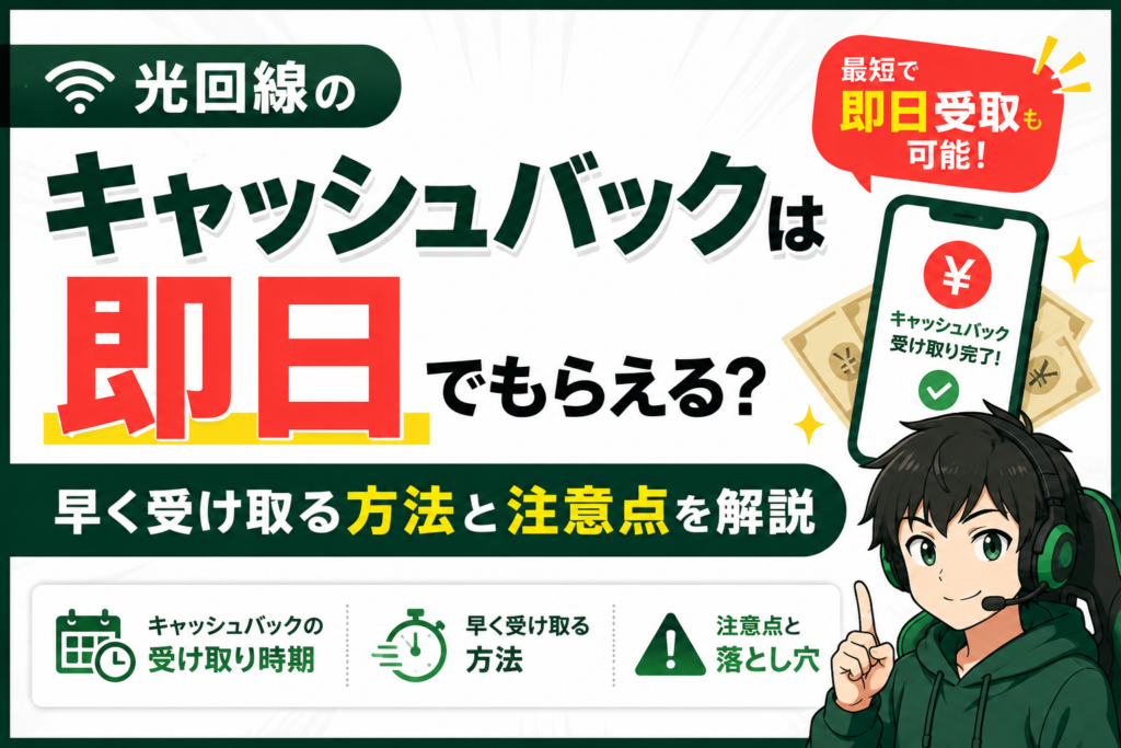 光回線　キャッシュバック　即日