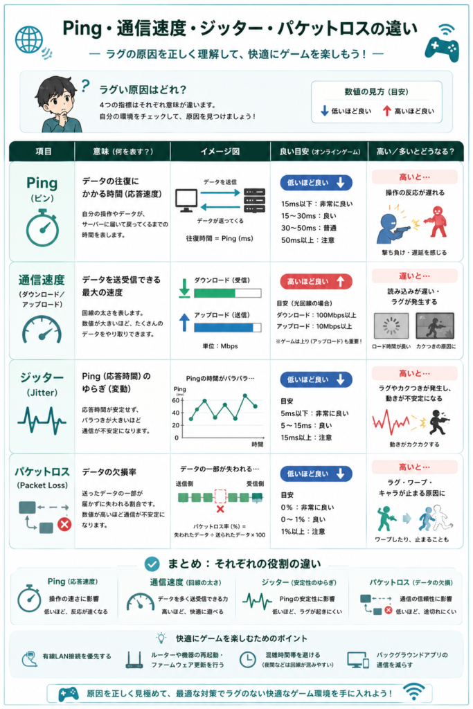 Ping・通信速度・ジッター・パケットロスの違い