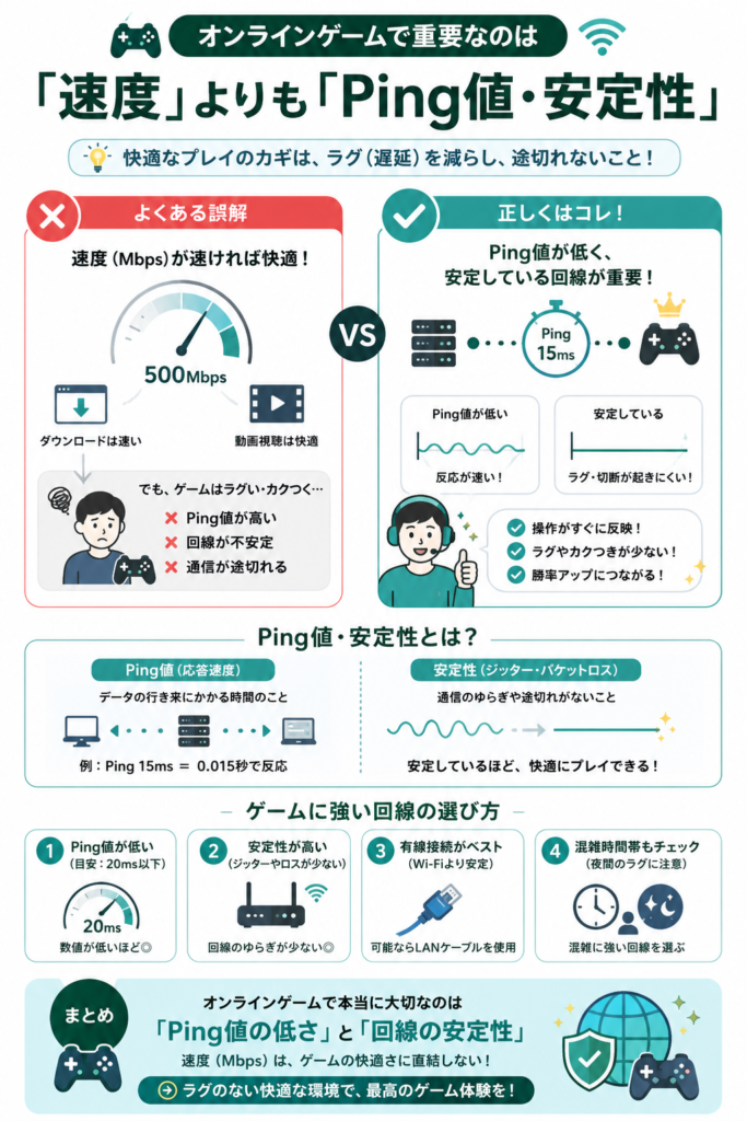 速度よりPing値・安定性が重要