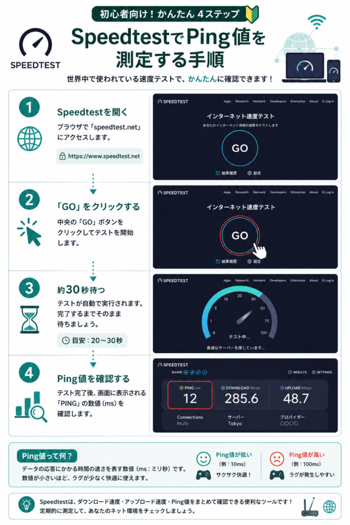 speedtestでPing値の測定