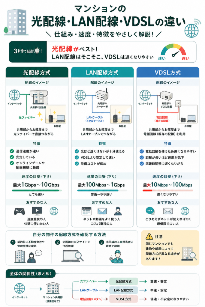 マンションの光配線・LAN配線・VDSLの違い