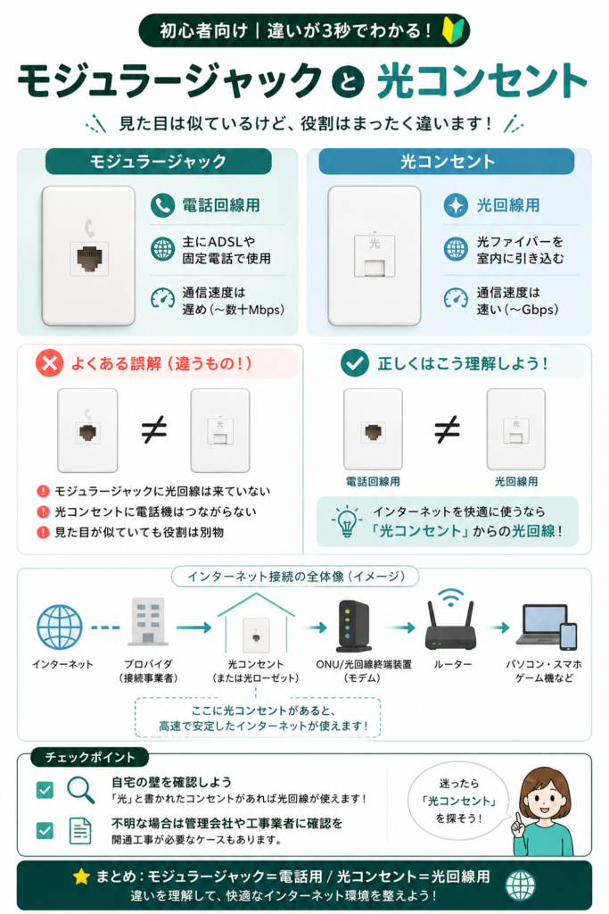 モジュラージャックと光コンセント比較ガイド