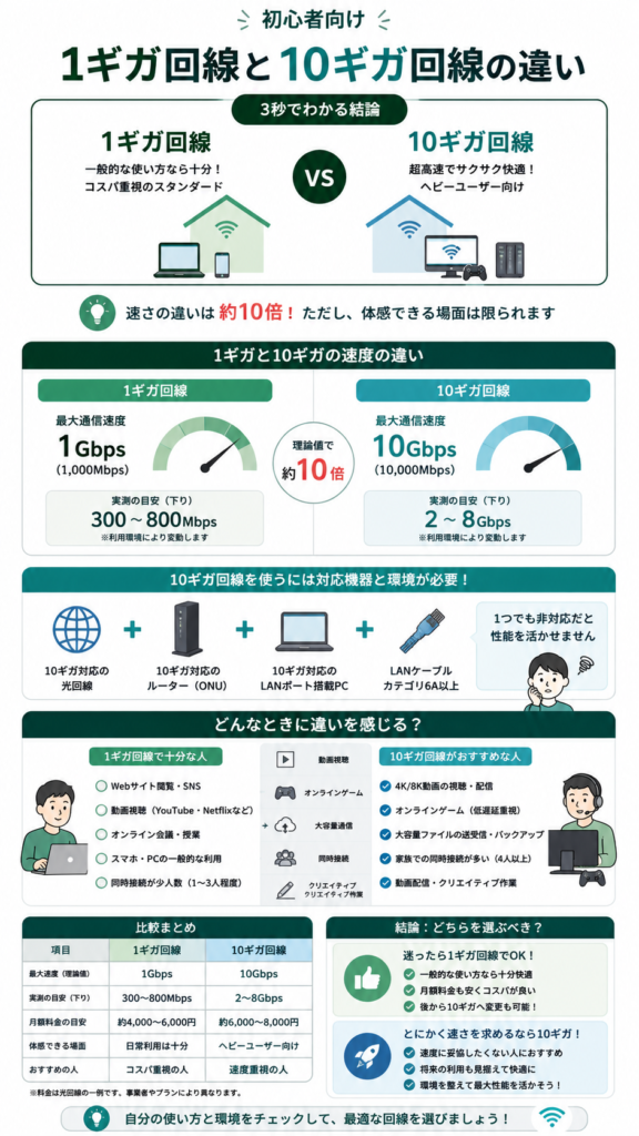1ギガと10ギガ回線比較ガイド